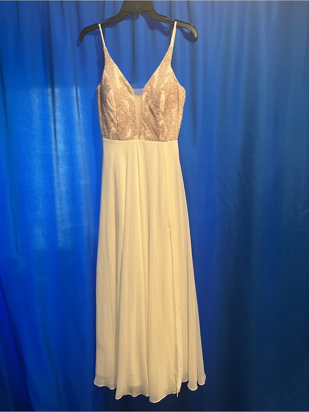 MARINA Blush Lace Bodice Chiffon Gown